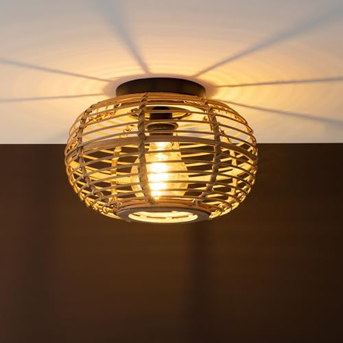 Lightbox Deckenlampe Ø 32 cm, Bambusschirm, dimmbare Leuchte | Deckenleuchte fürs Wohnzimmer, Schlafzimmer und den Flur, E27, natürliche Lampe aus Naturmaterialien
