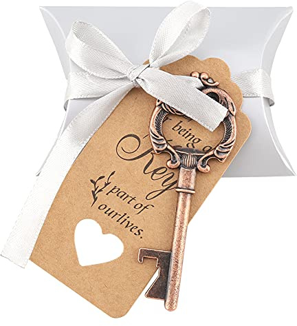 Lot De 50 Décapsuleurs Clés Pour Cadeaux De Mariage, Clé Squelette Avec Carte D'escorte, Ruban En Soie, Boîte à Bonbons De Mariage, Décapsuleur En Vrac Pour Cadeau De(Bronze)