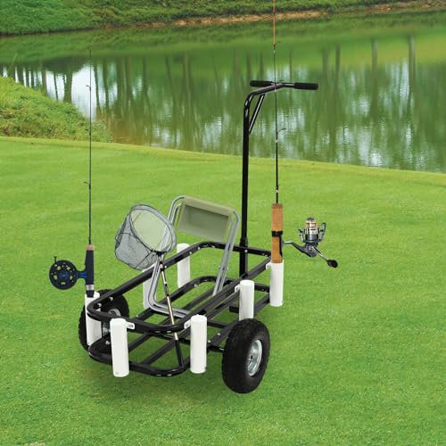 Strandangelwagen, Strandwagen, Hochleistungs-Angelwagen im Freien, rollender Gartenwagen mit Vollgummireifen, 90kg Strandwagen Karren Sandwagen mit 7 Angelrutenhaltern