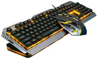 Tastiera Meccanica e Mouse Gaming USB V1 Neri Retroilluminati | Design Retrò, Tasti Flottanti ad Alta Elasticità, Plastica Incisione Caratteri e Finitura Sabbiata
