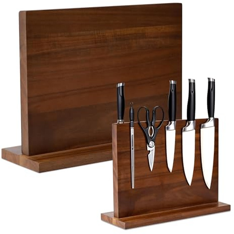 YelloIris Wooden Magnetic Knife Holder - Dual - Sided Stand with Enhanced Magnets for Multifunctional Kitchen Knife Storage - Stylish, Durable, and Strong (Knives Not Included) - 12 x 9 - 3.48 lbs