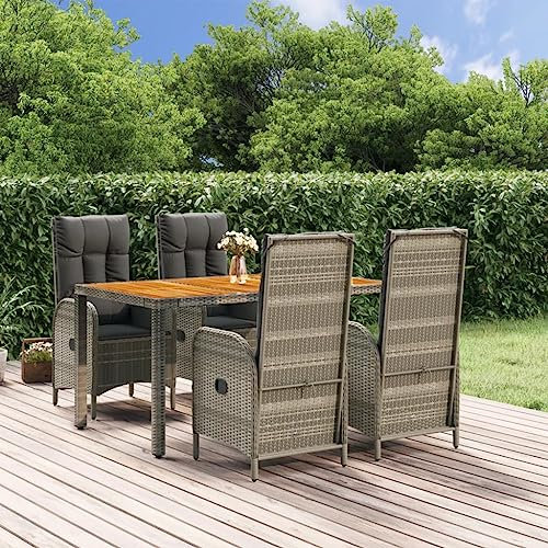 DYRJDJWIDHW europaletten,gartenmöbel Set,palettenkissen,5-TLG. Garten-Essgruppe mit Kissen Grau Poly RattanGeeignet für Garten, Swimmingpool, Wohnzimmer, Terrasse
