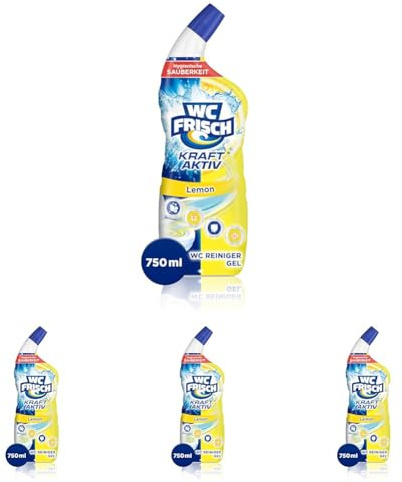 WC-Frisch WC Reiniger Gel Lemon (750 ml), WC Reiniger mit Lufterfrischer-Effekt, Toilettenreiniger sorgt für hygienische Frische, mit 4-fach Aktivstoff-Kombination (Packung mit 4)