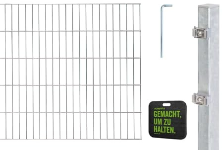 Alberts 691448 Doppelstabmattenzaun Zaun-Komplettset mit Kniekissen | verschiedene Längen und Höhen | feuerverzinkt | Höhe 160 cm | Länge 10 m