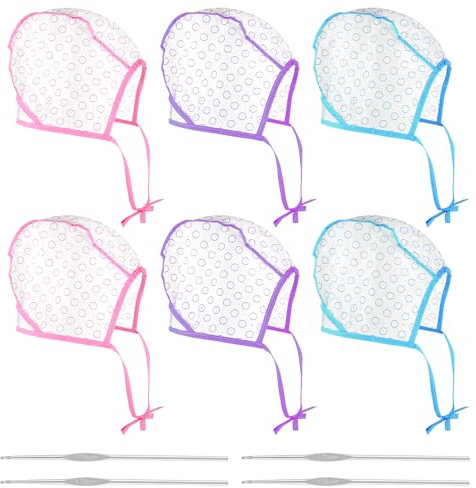 6 Stück SträHnchenhaube Für Haare Einweg-Kippkappe Plastik-Haar-Strähnenhaube Mit 4 Haarnadeln Häkelnadeln Haarfärbekappe Haare Färben Zubehör Zum HaarefäRben Friseur (Lila, Blau, Pink)