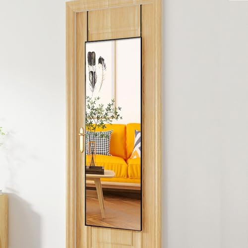 Hibtn Over Door Full Length Mirror 110 x 33cm, Wall Mounted Mirror Floor Black Full Length Mirror Suitable for Various Spaces Such As The Bedroom, Bathroom, Living Room, or Wardrobe