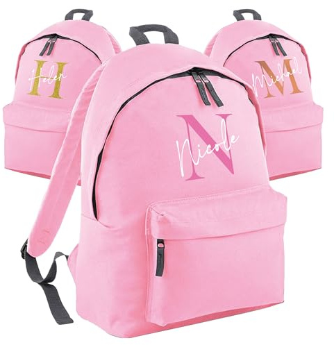 Print Maniacs Personalised School Backpack Large 18L Kids Travel Rucksack Junior Shoulder Collage Rucksack Back To School Lunch Swimming P.E Laptop Book Bag Initial Name