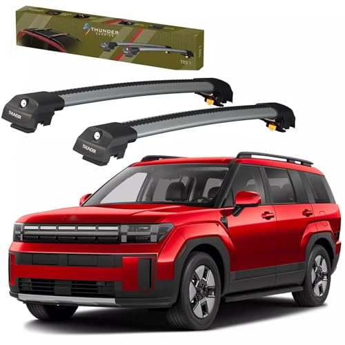 THUNDER CARRIER Aluminium Roof Bars for Hyundai Santa Fe (2023-2025) | Lockable TRX1 Roof Rack Crossbars for Raised Rails | 75kg/225kg Load Capacity | Pair (Grey)