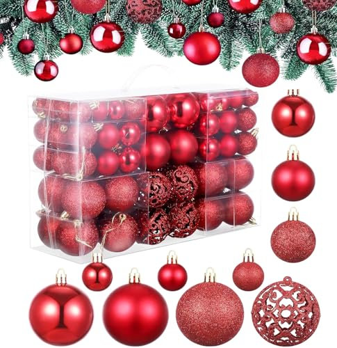 Palline di Natala Rosso-50 Pezzi Decorazioni Albero di Natale-Addobbi Albero di Natale-per Uso Interno ed Esterno-Ø3/4/6cm- Lucide,Acintillanti e Aperte,Addobbi e Decorazioni per Albero di Natale