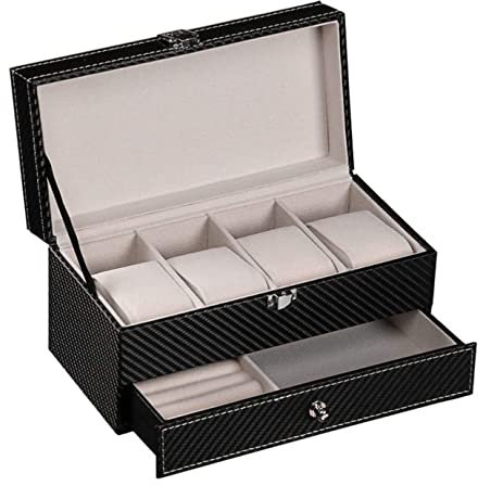 GSZCCZS Uhrenetui, Uhrenrolle, PU-Leder, 4 Fächer, Uhrenbox, 2 Etagen, Organizer, Schmuckhalter, Vitrine, Schublade, Aufbewahrungsbox, Uhrenbox, Uhrenbeweger (weiß)