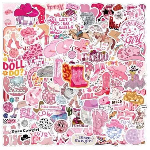 114Pcs Western Cowgirl Stickers, Cowboy Stickers Waterproof Vinyl Cartoon Funny Pink Sticker for Kindle Water Bottle Laptop Skateboard Scrapbook Phone Luggage Bike Helmet Computer (114pcs)