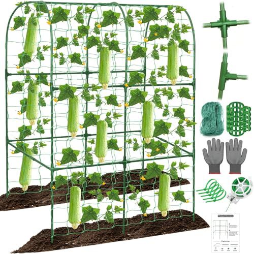 Gurken Rankgitter für Hochbeet 50 x 34 Zoll U-Form Garten Rankhilfe für Kletterpflanzen im Freien Metall Garten Gurken Bogen Rankhilfe Gurken Pflanzenstütze für Tomate, Erbse, Zucchini, Rankenblume