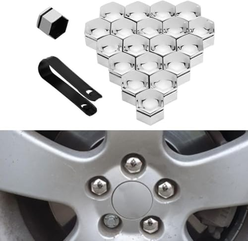 WSYLJX 20 Stücke Auto Radschraubenkappen für Ford Mondeo, Anti-Staub Radmutterkappe Sechskant Nabe Schraube Kappen Dekoration Zubehör,silver-21mm