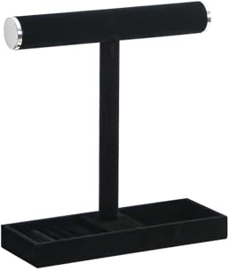 Justsoso Fleranvändning smyckeshållare, halsband, armband, ring, organiseringsstativ, scrunchie-klockor, sammet, smyckeshållare, stativ med bricka för kvinnor, flickor, hemmabruk (svart med lock)