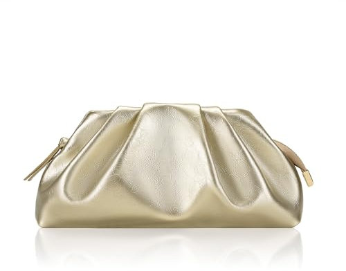 Milisente Damen Clutch Cloud Pleated Abendtasche Elegante Tasche Klein Handtasche PU Leder Schultertasche für Hochzeit mit Reißverschluss (Gold)