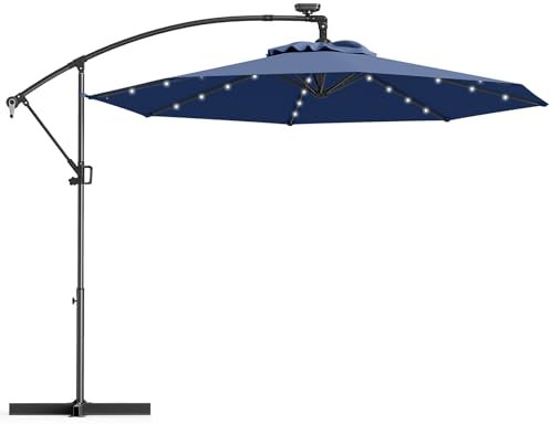 RELAX4LIFE Ombrellone da Giardino 300 cm con Luci LED, Inclinazione Regolabile, da Esterno per Patio, Cortile, Ristorante o Bar (Blu Navy)