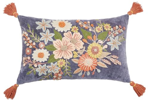 BUTLERS Dekokissen Baumwolle - Bohemian - Blumenmuster | Farbe Blau - Blumenmotiv - 50x35 cm - Sofakissen für Couch & Sessel - Zierkissen für Wohnzimmer & Schlafzimmer
