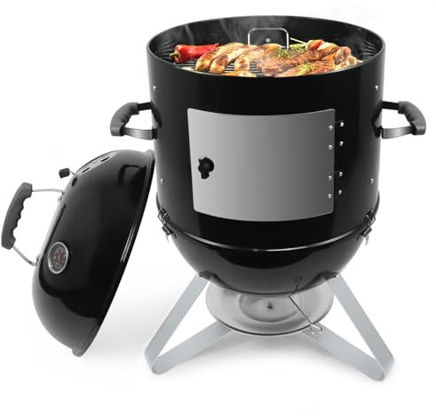 kisidus Barbecue a carbonella XXL con coperchio, griglia sferica con scarico dell'aria regolabile e termometro, Watersmoker, grande barbecue da campeggio con vassoio raccogli cenere per picnic