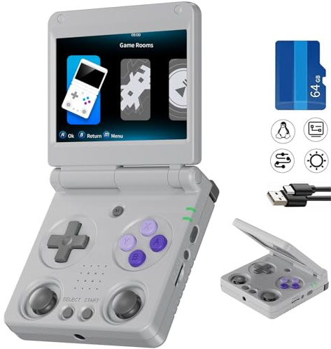 RG34XXSP Retro Handheld Game Console Linux System RG 34XXSP Retro Gaming Console 3.4 IPS Screen with Linux System 3300mAh Battery with WiFi/Bluetooth 64GB (RG34XXSP-Grey)