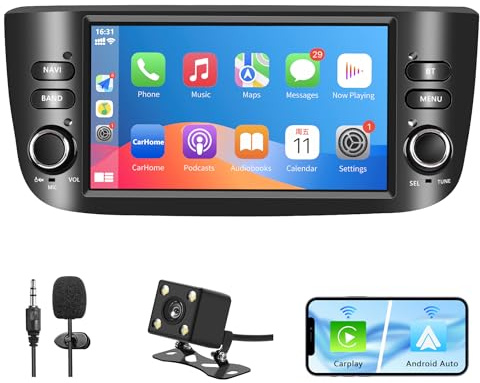 Autorradio para Fiat Punto (2010-2016) y Linea (2012-2015) con CarPlay Android Auto Inalámbrico Bluetooth Pantalla Táctil GPS Espejamiento SWC