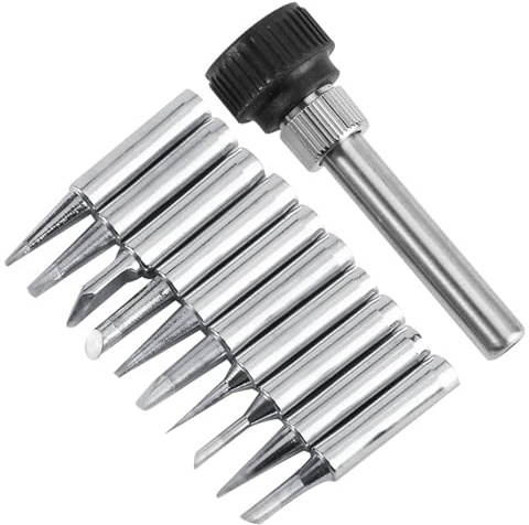 GBSCLOVER Soldering Iron Tips 10Pcs, Copper Tips Replacement Soldering, Soldering Tips with Retaining Sleeve, Suitable for 936, 937, 938, 969, 8586, 852D Solder Station