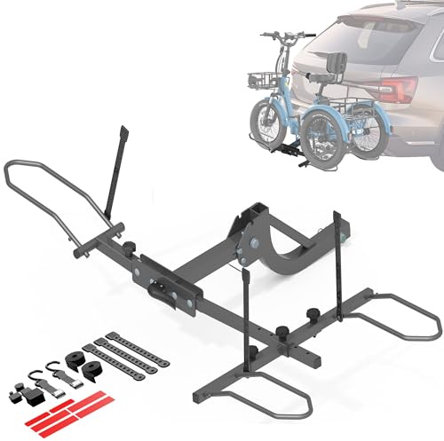 H&ZT Fat Tire Trike Carrier Rack for SUV Truck RV, Heavy-Duty Foldable Bike Carrier for 3-Wheel Bicycles, Fits 5 Wide Tires, Heavy Duty, Rear Platform Rack for Adult Tricycle