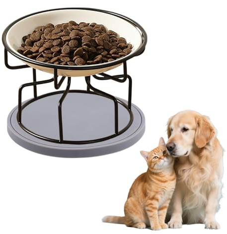 Culinavog Katzennapf Erhöht, Futternapf Katze Keramik mit Rutschfestem Metallständer & Napfunterlage Silikon, Anti-Erbrechen Fressnapf für Katzen & Kleine Hunde, Katzen Napfset