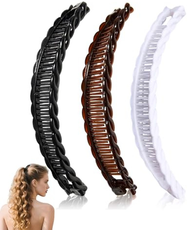 JUKOTA Confezione da 3 fermagli a banana,Francese pettine per capelli a coda di pesce con bordo arrotondato,Portatile e antiscivolo,Acconciature alla moda per donne e ragazze con capelli fini e folti