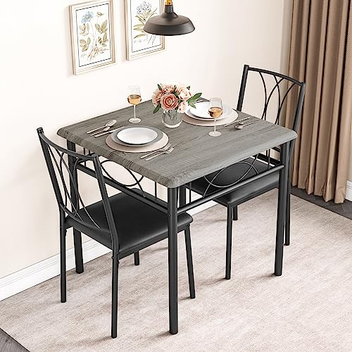 AffinityFurn Dining Table and Upholstered Chairs Set 2, Space Saving Kitchen Table and Chairs, Metal Frame Compact Dining Table Set for Apartment Small Space Bistro Dining Room