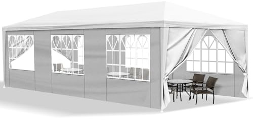 Bonnlo Pop-up Pavillon, Faltpavillon 3x9m, Wasserdicht Partyzelt mit 8 Wände, Gartenpavillon für Outdoor Hochzeit Garten Camping Party, Weiß (3 * 9 m mit 8 Wänden)