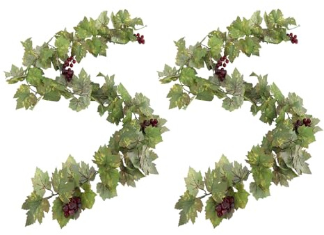 SENCOS Artificial Grape Vine Leaf Garland Plant with 5 Strings Grapes, 6.5ft Artificial Fake Grape Vines Fake Greenery for Wedding Party Home Indoor Outdoors Decoration(Spring Grape Leaf Garland)