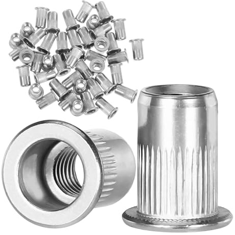 100 dadi rivetti M5 in acciaio inox a testa piatta zigrinata, per lamiera, dadi filettati M5, dadi filettati, dadi a manicotto per fissaggio in materiali a parete sottile