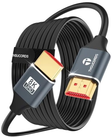 Thsucords 8K Silicone HDMI Cable 1.0M, Flexible Slim High Speed HDMI 2.1 Cable Supports 8K@60Hz, 4K@120Hz 144Hz 48Gbps