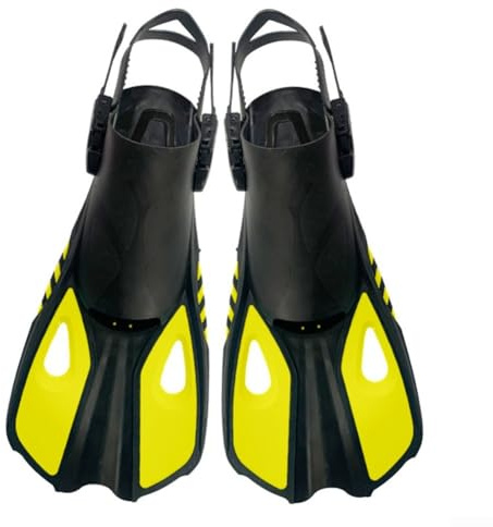 Yuanpgky Aletas de esnórquel ajustables para adultos, cómodas y resistentes al desgaste, con ajuste seguro, material de silicona ligero, compatible con esnórquel (amarillo L/XL)