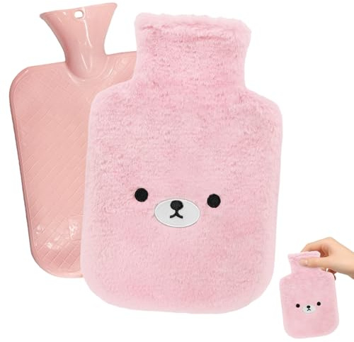 Flintronic Wärmflasche Kinder, 2L Wärmflasche Bär mit Bezug, Abnehmbare und Waschbare, Kleine Weiches Wärmeflasche bei Kaltem Wetter, Meilleurs Cadeaux für Familie, Freundin