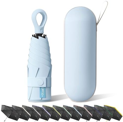 Yanrunce Mini Regenschirm, Taschenschirm, Mit Ringgriff Aufbewahrungsbo UV-Schutz Sonnenschirm Mini 6 Knochenschirm, Regenschirm Sturmfest für Erwachsene Kinder, Ultra-Portable Design