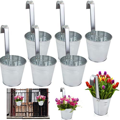 6er Set Hängetöpfe - Tolle Blumentöpfe aus robustem Zink mit Haken für einfache Dekoration, perfekt als Pflanztopf, Übertopf oder dekorative Vase für einen schönen Garten Deko