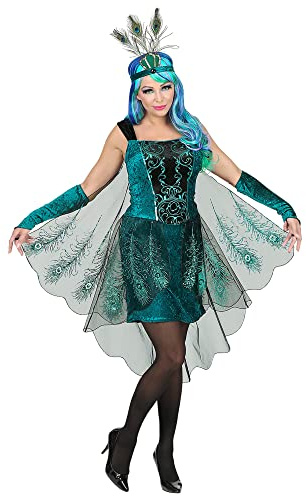 W WIDMANN MILANO Party Fashion - Pfau Tierkostüm Damen | Kleid mit Pfauenfeder Schleier, Armstulpen, Kopfschmuck, Kostüm für Karneval, Mottopartys