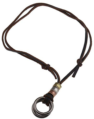 YINETTECH - Collana con ciondolo a forma di O, in pelle, con doppio anello, regolabile, ideale come regalo di compleanno e laurea