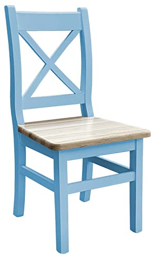 k koma Blau Holzstuhl Kreuzstuhl MASSIV Kiefer Holz -NEU Landhausstil MASSIVHOLZ (UNBEHANDELT)