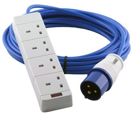 4 Gang 16A Electric Hook Up Extension Lead 4 Socket 1.5mm Blue Cable Camping Caravan Motorhome All Lengths 2M 5M 10M 15M 20M 25M (5M)