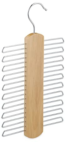 Relaxdays 2 x Krawattenbügel, je 20 Krawatten aufbewahren, Krawattenhalter für Kleiderschrank, 360°drehbarer Haken, Holz, Natur