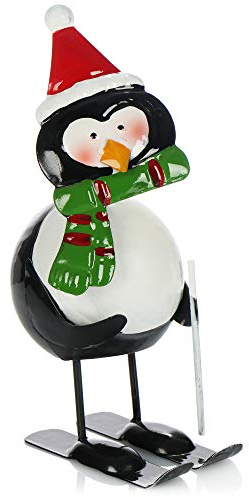 com-four® Weihnachtsdeko Pinguin Figur aus Metall - Weihnachtsfigur stehend - Dekofigur zu Weihnachten - Wackelfigur aus Blech