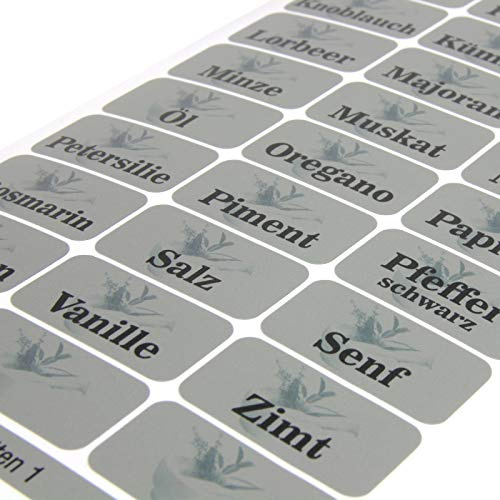Druckspezialist 99 Silberne Gewürzetiketten Vorratsetiketten (Teil 1 + 2 + 3), Etiketten, Gewürze, Aufkleber, Gewürzaufkleber 33 x 17 mm