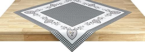 NEO-24 Tisch-Mitteldecke Landhaus 75 x 75 cm - Pflegeleichte Decke im Landhaus-Stil Vichy-Karo Herz Grau