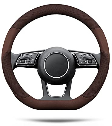 Ergocar D-Form Auto Lenkradbezug Rutschfester Auto Sport Lenkradschutz Mikrofaser Leder mit Atmungsaktives Wildleder für D-Form Lenkrad Durchmesser 38cm (15 ) (Mokka)