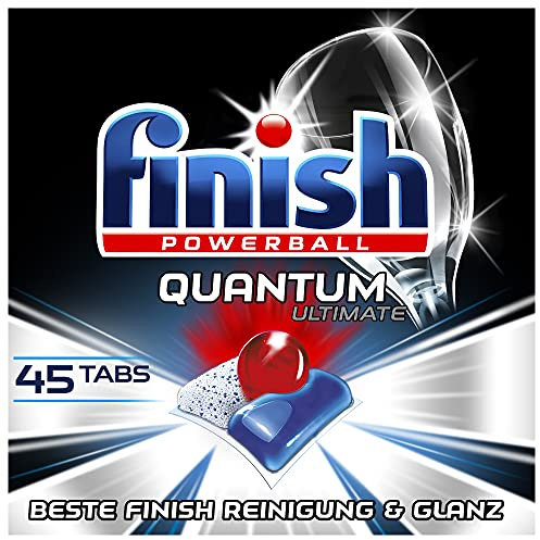 Finish Quantum Ultimate Spülmaschinentabs – Phosphatfreie Geschirrspültabs mit 3-fach Wirkung – Kraftvolle Reinigung, Fettlösekraft und Glanz – XXL Pack mit 45 Finish Tabs