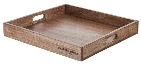 BUTLERS Dekotablett Holz - Standard Supply - | Farbe Braun - 38x38x5 cm - Serviertablett für Schlüssel & Schmuck - Holztablett für Kerzen & Vasen