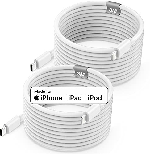 Câble USB C vers Lightning 3M 2Pack[Certifié Apple MFi], Poukey Câble USB C Câble Chargeur Charge Rapide PD pour iPhone 14 13 12 Pro Max/Mini/11 Pro Max/XS/X/8/iPad