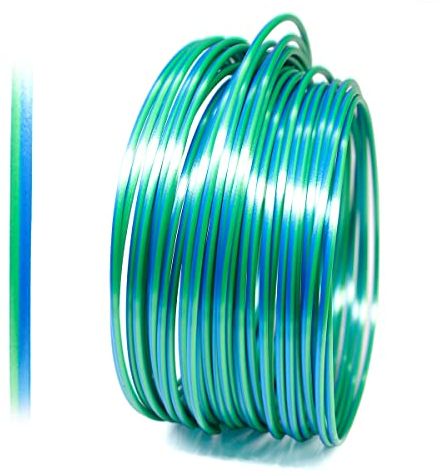 YOUSU Zweifarbiges Seiden PLA Filament 1.75mm, Dual Color PLA 3D Drucker Filament 2 * 10M Sample, Maßgenauigkeit +/- 0,03 mm(Seide Blau/Grün)